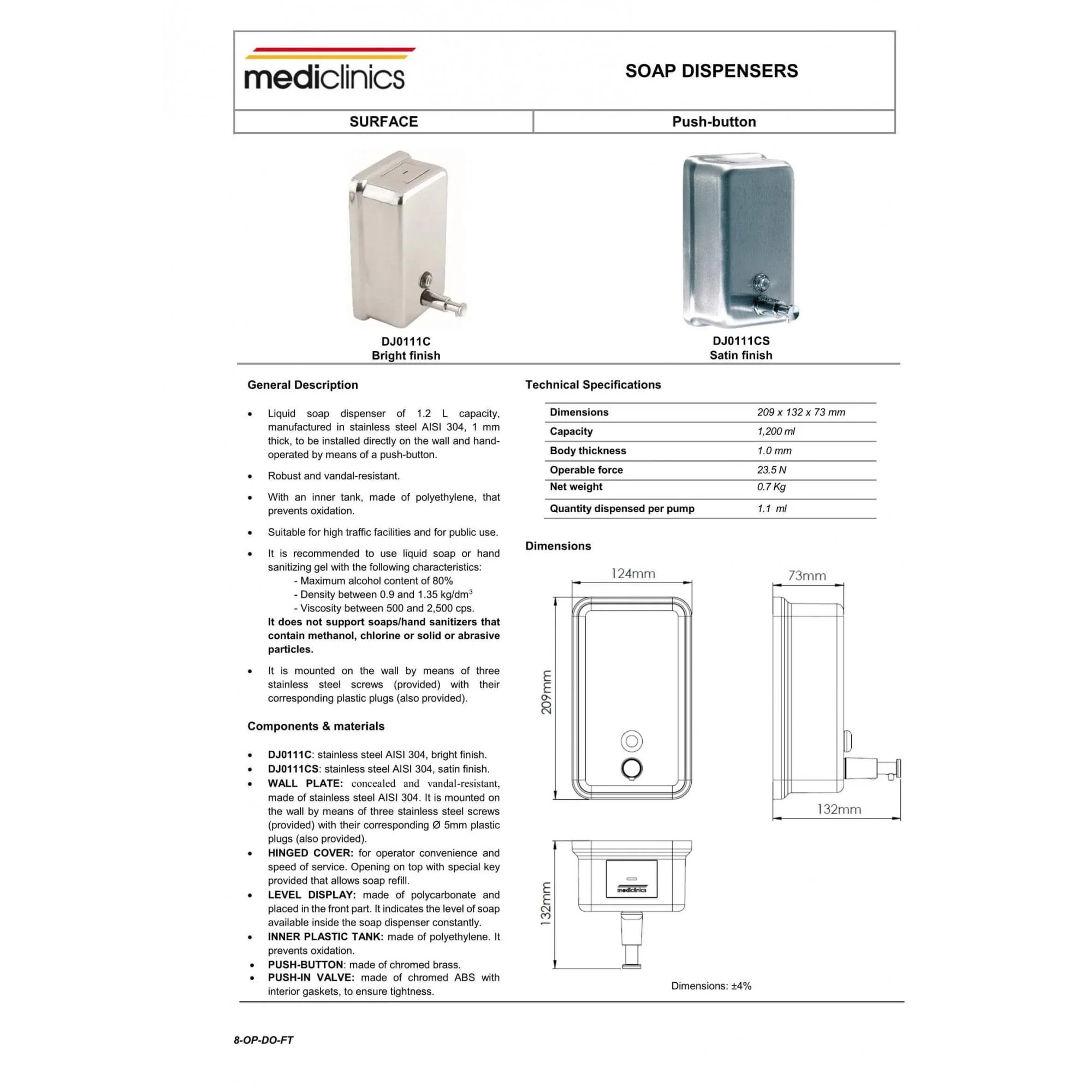 1200ml Vertical Dispenser for Liquid Soap and Alcohol Gel - Image 2
