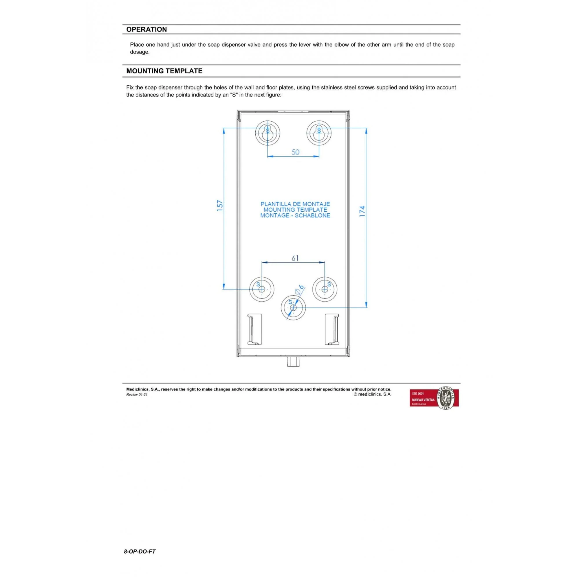 1500ml Lever Operated Liquid Soap and Hydroalcoholic Gel Dispenser - Image 4