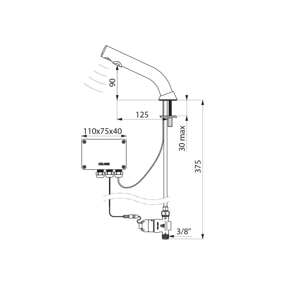 378035 / 478035 DELABIE Black BINOPTIC Electronic Tap For Recessed Basins - Image 3