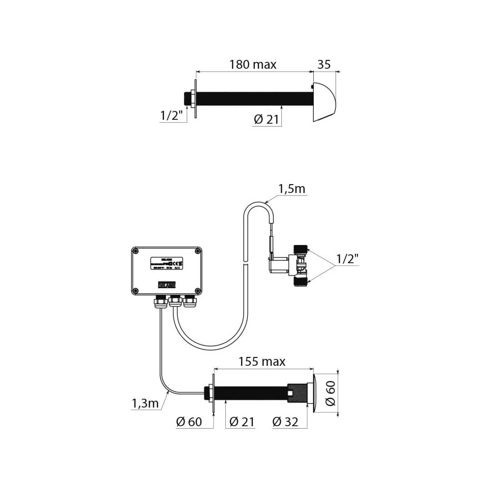 452159 DELABIE TEMPOMATIC Cross Wall Electronic Shower Kit - Image 4