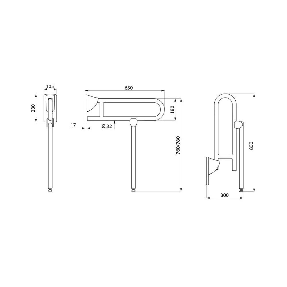 510162 DELABIE 304 Stainless steel 650mm Ø 32mm drop-down rail with leg - Image 3