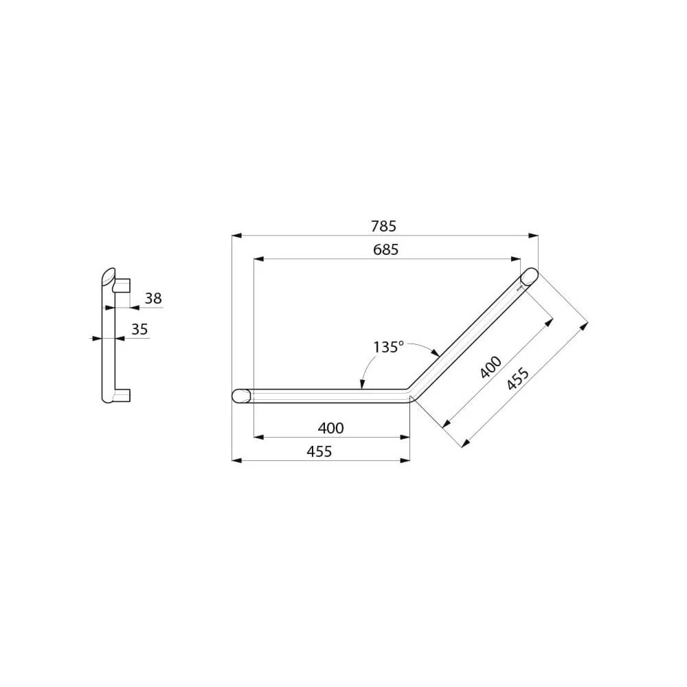 511982 Be-Line 135° Angled Ø35mm 400x400 Aluminium Grab Bar - Image 9