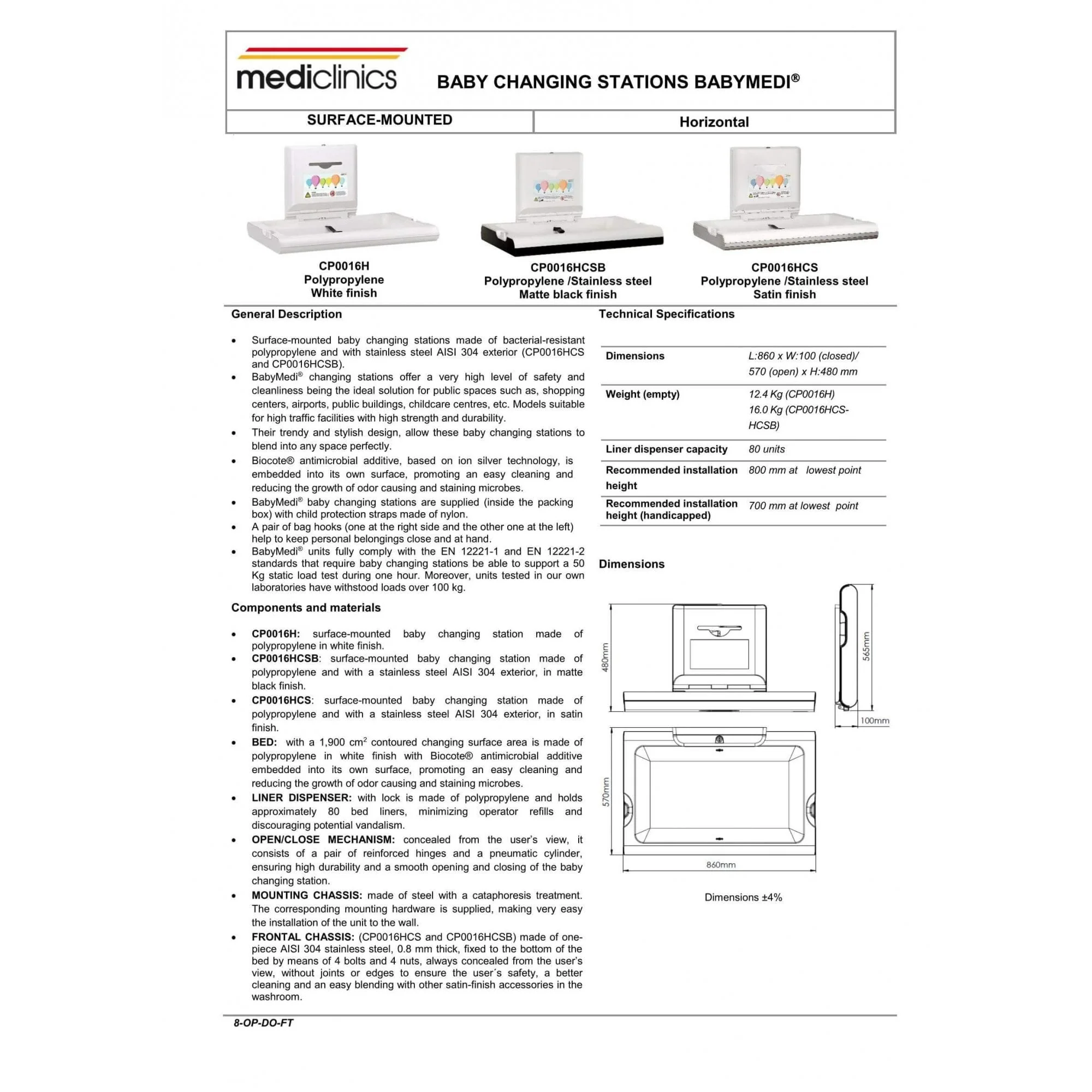BabyMedi® Horizontal Baby Changing Station - Polypropylene / Stainless Steel - Image 13