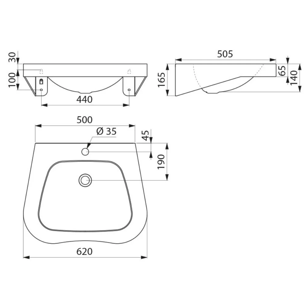 120440 / 121440 FRAJU Person with Reduced Mobility Wall Mounted 620x505 Washbasin (With or Without Tap Hole) - Image 4