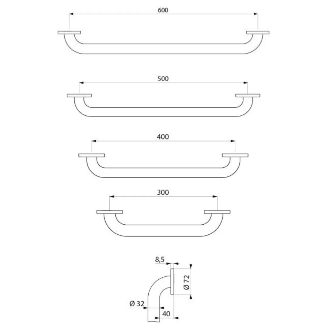 DELABIE Ø32mm Straight White Grab Bar (Various Lengths) - Image 3