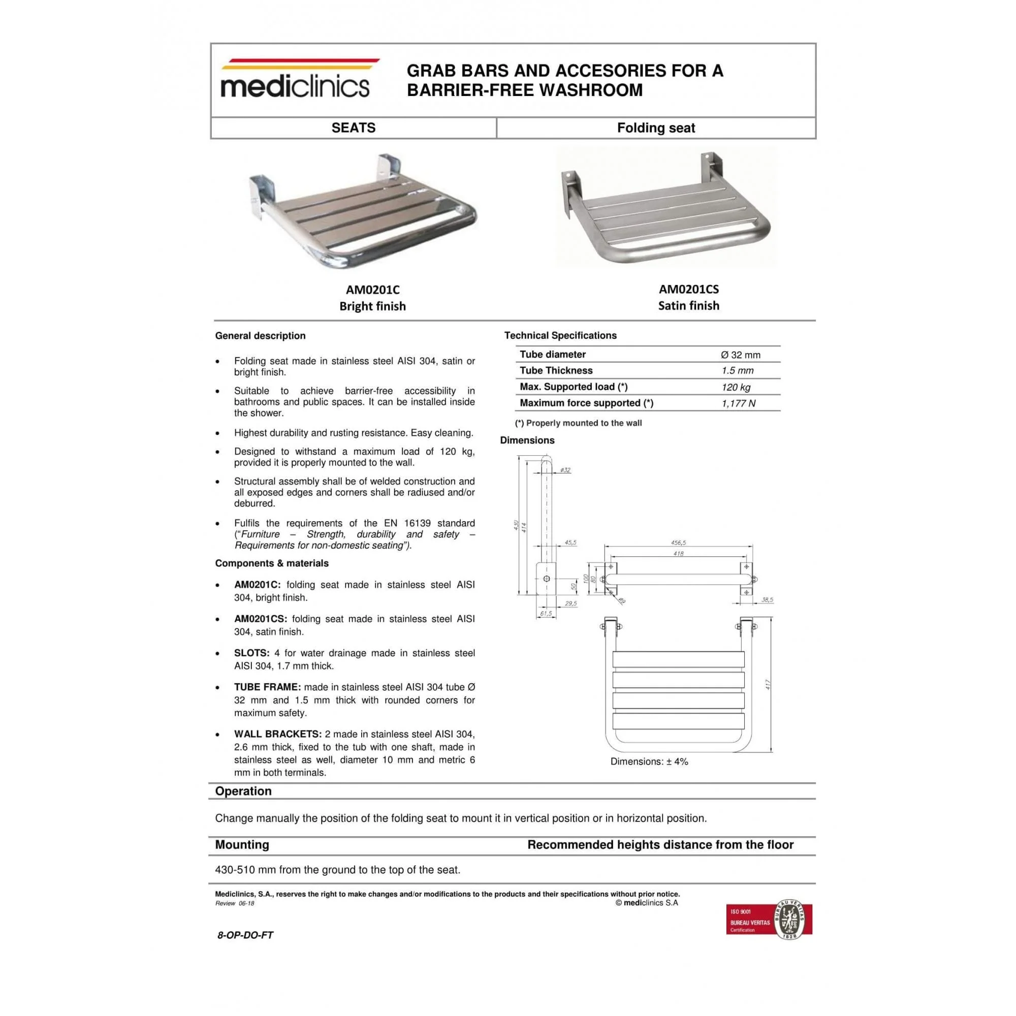 Folding Shower Seat with Slots - Image 3