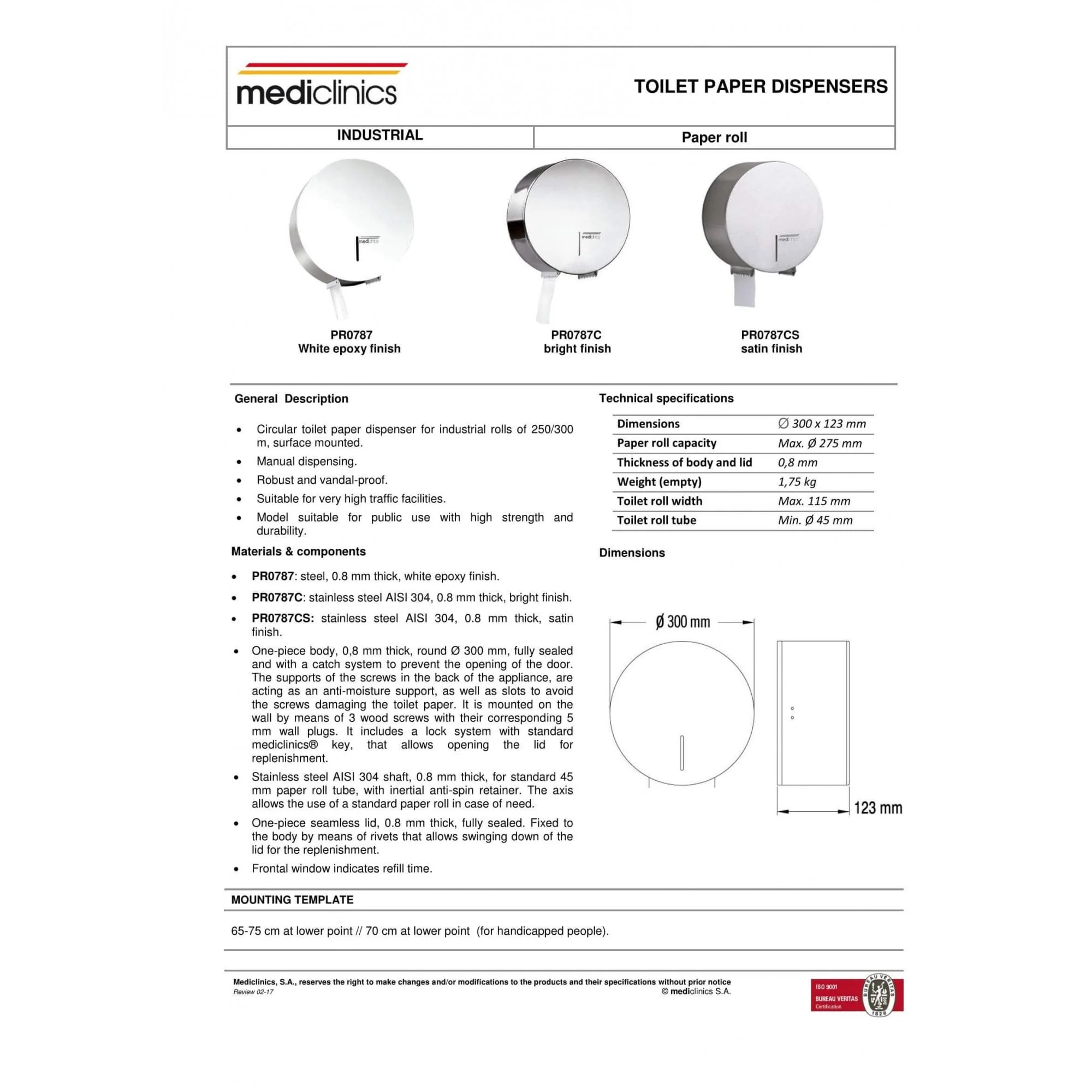 Mediclinics Industrial Toilet Paper Roll Dispenser Roll 275mm - Image 3