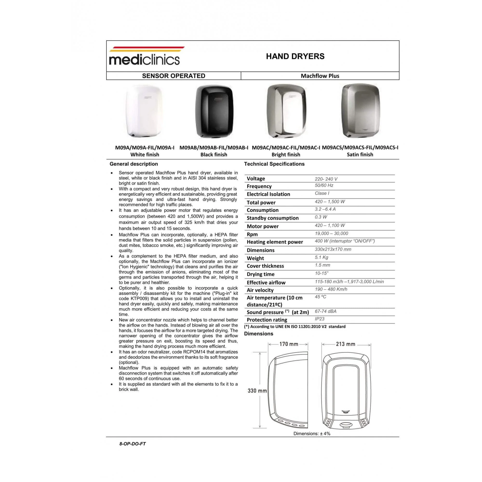 Mediclinics Machflow Plus HEPA & Ioniser Hand Dryer - Black M09AB-I - Image 4