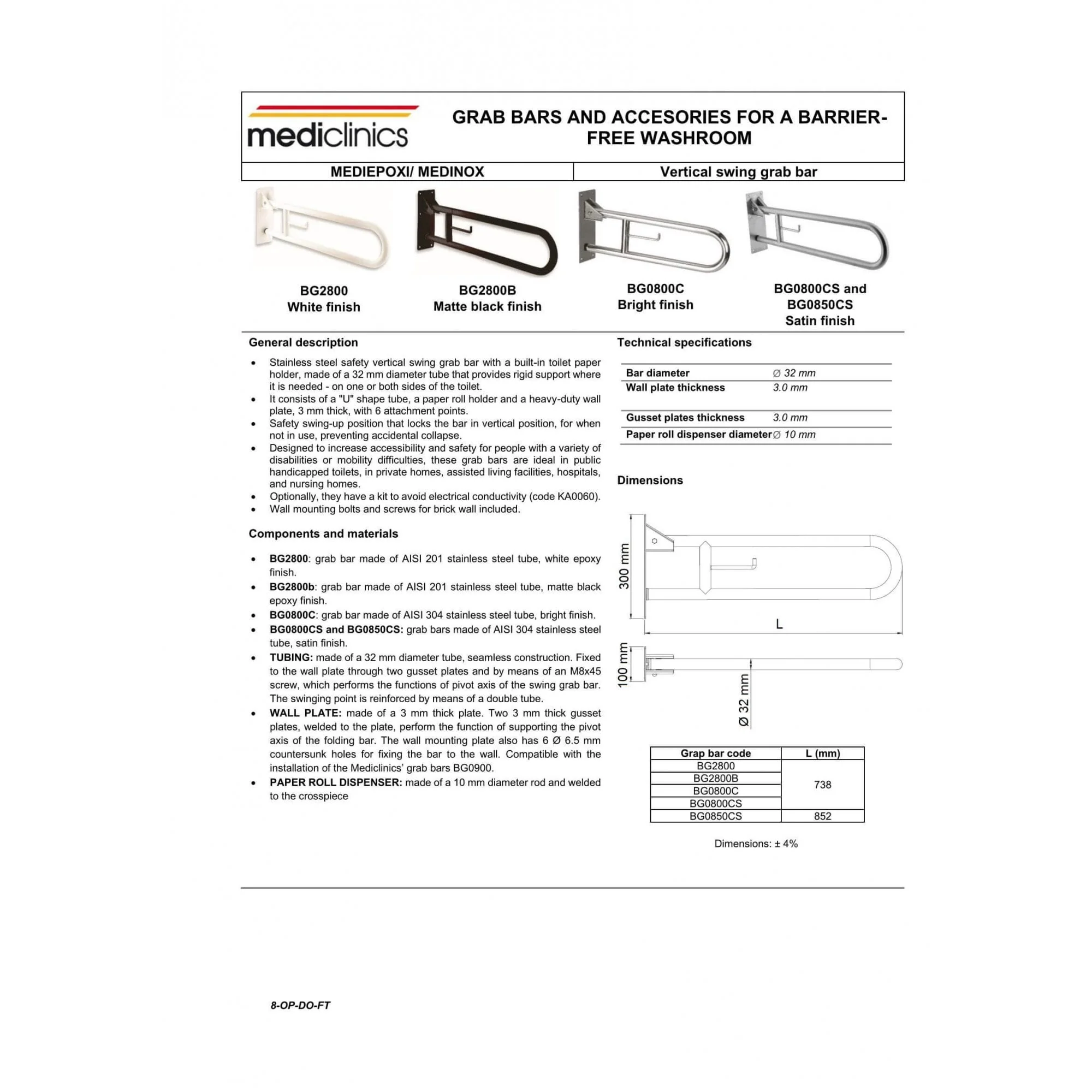 Mediclinics Medinox Series 738mm Vertical Swing Stainless Steel Grab Bar - Image 5