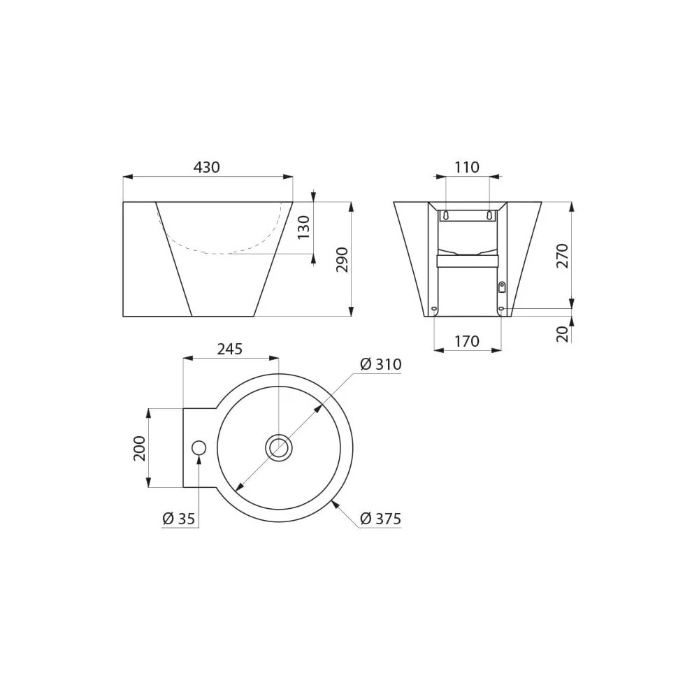 MINI BAILA Ø375 Stainless Steel Basin with Ø35 Centre Tap Hole 121180 / 121180BK - Image 3