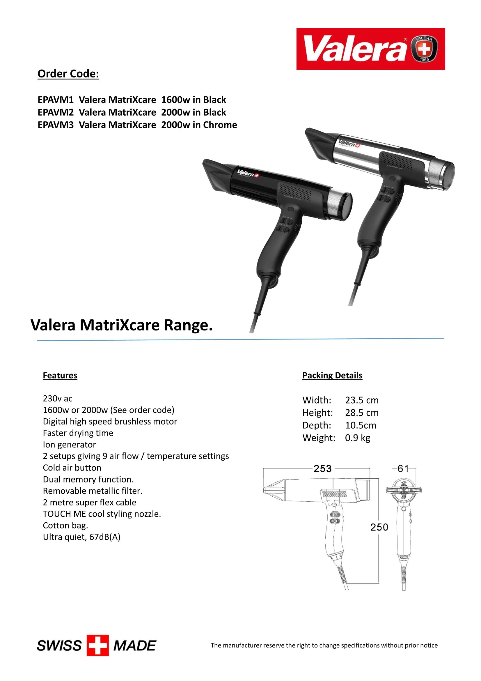 Valera MATRIXCARE Hair Dryer 1600W / 2000W | EPAVM1 / EPAVM2 / EPAVM3 - Image 4